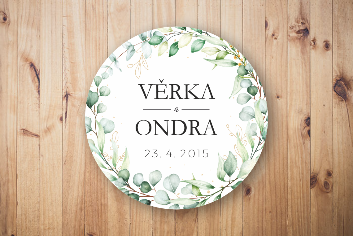 Kulatá samolepka na svatbu