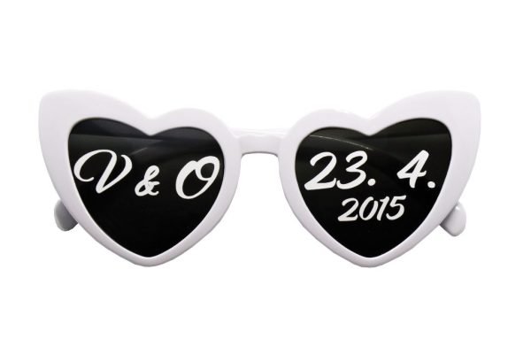 Samolepka s iniciály se jmény na brýle srdíčkové na svatbu