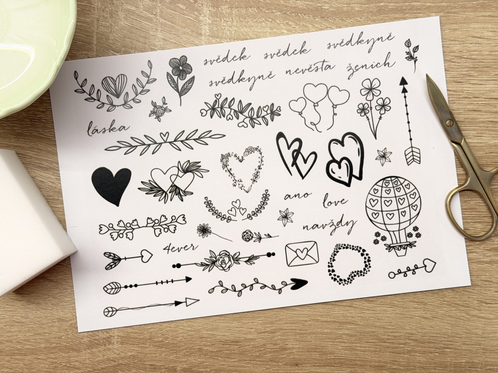 Dočasné svatební tetovačky (arch A5) Dočasné svatební tetování - vodní tetovačky