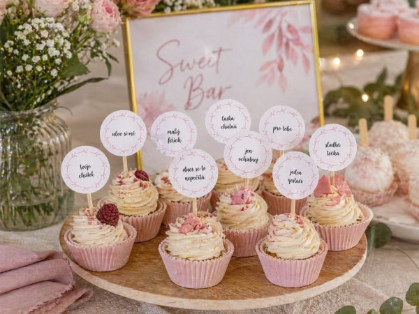 Svatební zápichy do dortíků - cupcake