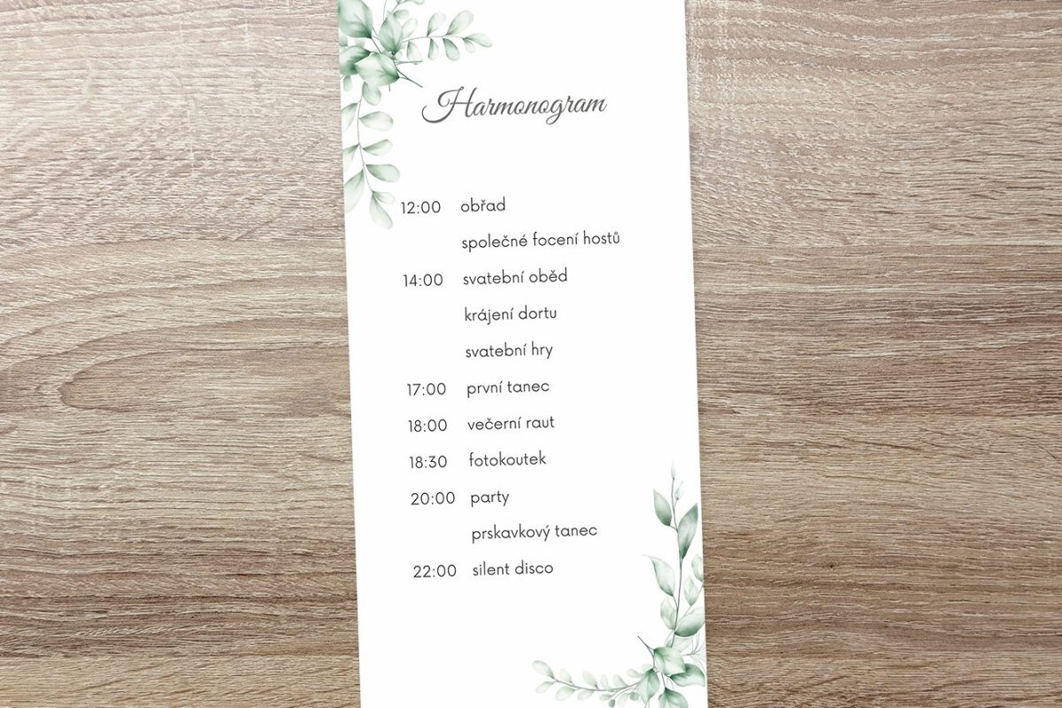 Svatební harmonogram - program dne